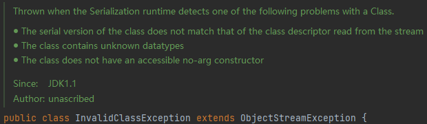 InvalidClassException
