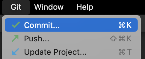 在顶部菜单栏中，"Commit..."